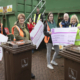 Bryson Recycling Rewards campaign cheque presentation; Pictured from left; Becky Harris of The Lily Foundation, Nia Owen , Janine Cusworth of Resource CIC , Dan McCabe of bryson, Helen Edgley of Banc Bwyd Conwy Wledig (Conwy Rural Foodbank) , Cllr Geoff Stewart, Cllr Gwennol Ellis and Mark Ellis, Community Engagement Manager at Bryson Recycling.           picture Mandy Jones